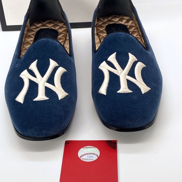 Gucci Blue Velvet New York Yankees Loafers Shoes - Picture 6 of 10